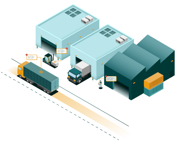 illustration isométrique d'un site industriel recevant des livraisons