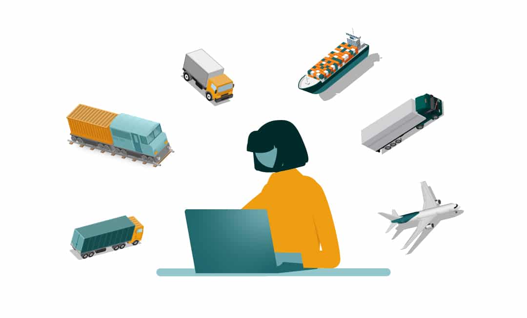 illustration d'une femme qui travaille sur son bureau en train de suivre des livraisons en temps réel
